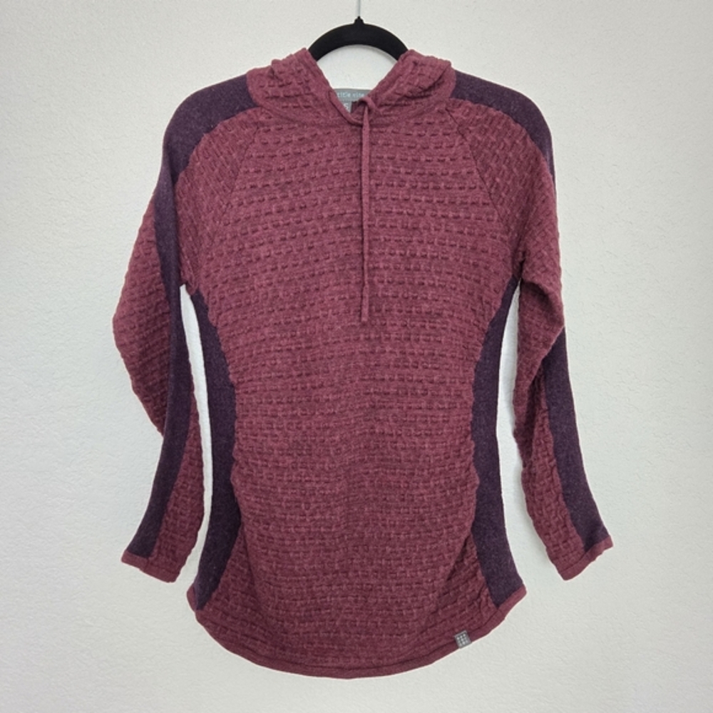 Title Nine S Merino‎ Wool Pullover Hooded Knit Sweatshirt Maroon Purple Outdoor